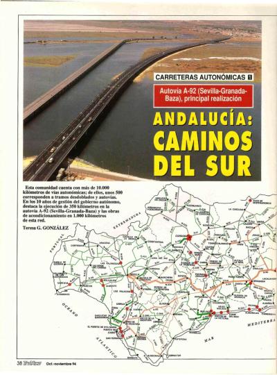 Revista Tr�fico, n� 102 (octubre/noviembre de 1994). Carreteras auton�micas. Andaluc�a: caminos del sur