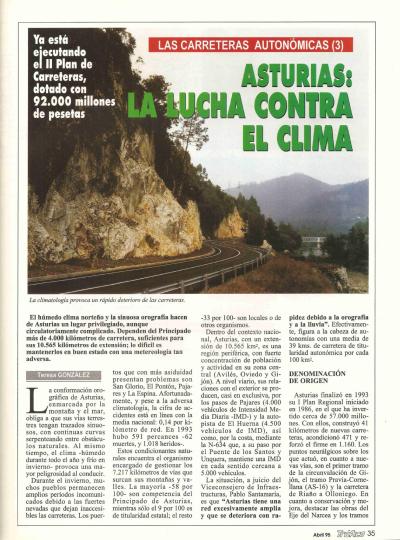 Revista Tr�fico, n� 105 (abril de 1995). Carreteras auton�micas. Asturias: la lucha contra el clima