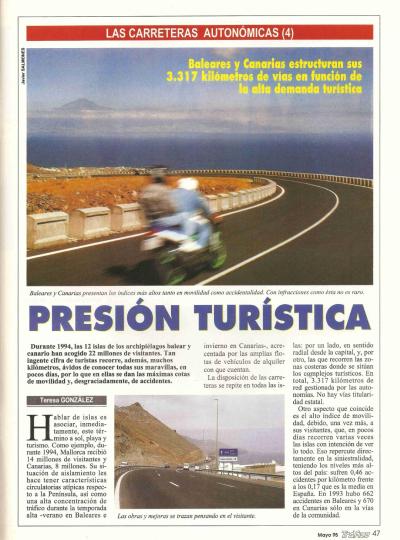 Revista Tr�fico, n� 106 (mayo de 1995). Carreteras auton�micas. Baleares y Canarias: presi�n tur�stica