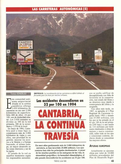 Revista Tr�fico, n� 107 (junio de 1995). Carreteras auton�micas. Cantabria: la continua traves�a