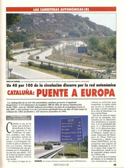 Revista Tr�fico, n� 112 (diciembre de 1995). Carreteras auton�micas. Catalu�a: puente a Europa