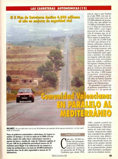 Revista Tr�fico, n� 120 (noviembre de 1996). Carreteras auton�micas. Comunidad Valenciana: en paralelo al Mediterr�neo