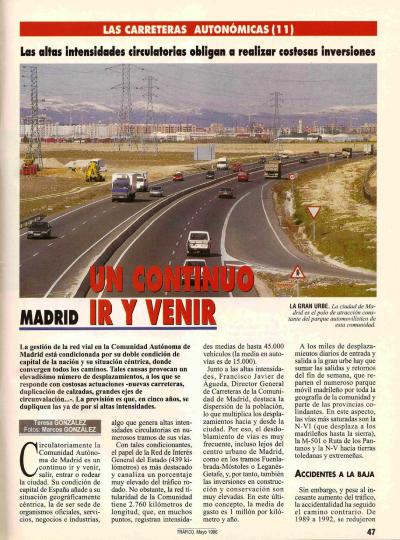 Revista Tr�fico, n� 115 (mayo de 1996). Carreteras auton�micas. Madrid: un continuo ir y venir
