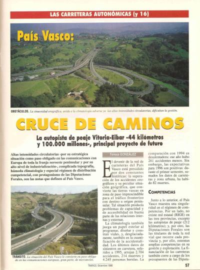 Revista Tr�fico, n� 121 (diciembre de 1996). Carreteras auton�micas. Pa�s Vasco: cruce de caminos