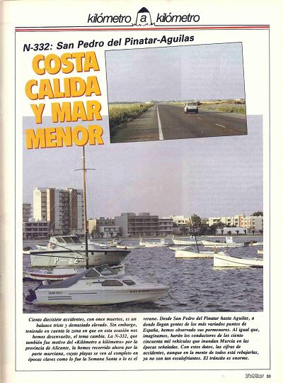 Revista Tr�fico, n� 25 (septiembre de 1987). Kil�metro y kil�metro: San Pedro del Pinatar-�guilas (N-332). Costa C�lida y Mar Menor