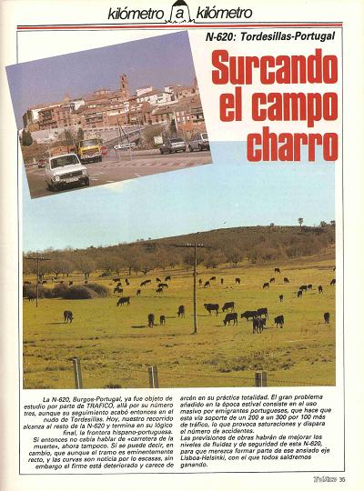 Revista Tr�fico, n� 32 (abril de 1988). Kil�metro y kil�metro: Tordesillas-Portugal (N-620). Surcando el campo charro