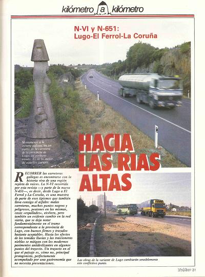 Revista Tr�fico, n� 39 (diciembre de 1988). Kil�metro y kil�metro: Lugo-El Ferrol-La Coru�a (N-VI y N-651). Hacia las R�as Altas