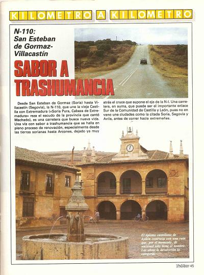 Revista Tr�fico, n� 41 (febrero de 1989). Kil�metro y kil�metro: San Esteban de Gormaz-Villacast�n (N-110). Sabor a trashumancia