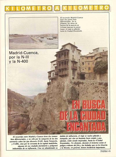 Revista Tr�fico, n� 42 (marzo de 1989). Kil�metro y kil�metro: Madrid-Cuenca (N-III y N-400). En busca de la Ciudad Encantada