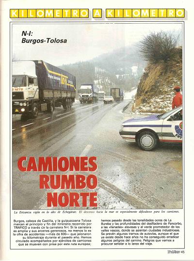 Revista Tr�fico, n� 43 (abril de 1989). Kil�metro y kil�metro: Burgos-Tolosa (N-I). Camiones rumbo norte