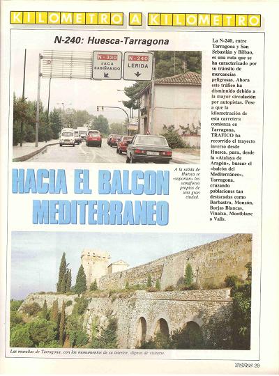 Revista Tr�fico, n� 73 (enero de 1992). Kil�metro y kil�metro: Huesca-Tarragona (N-240). Hacia el balc�n mediterr�neo